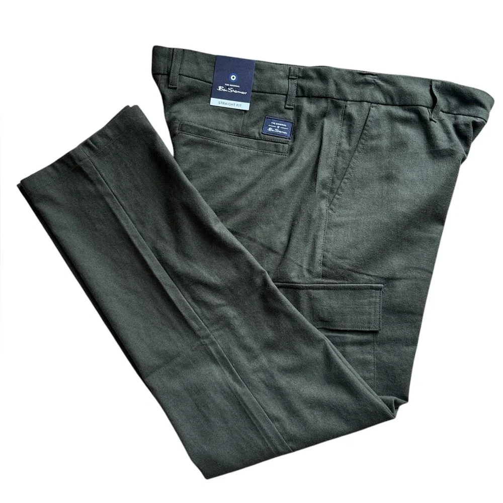 The Original Ben Sherman Straight Fit Men’s Twill Pants 34x32 Stretch‎ NWT Olive